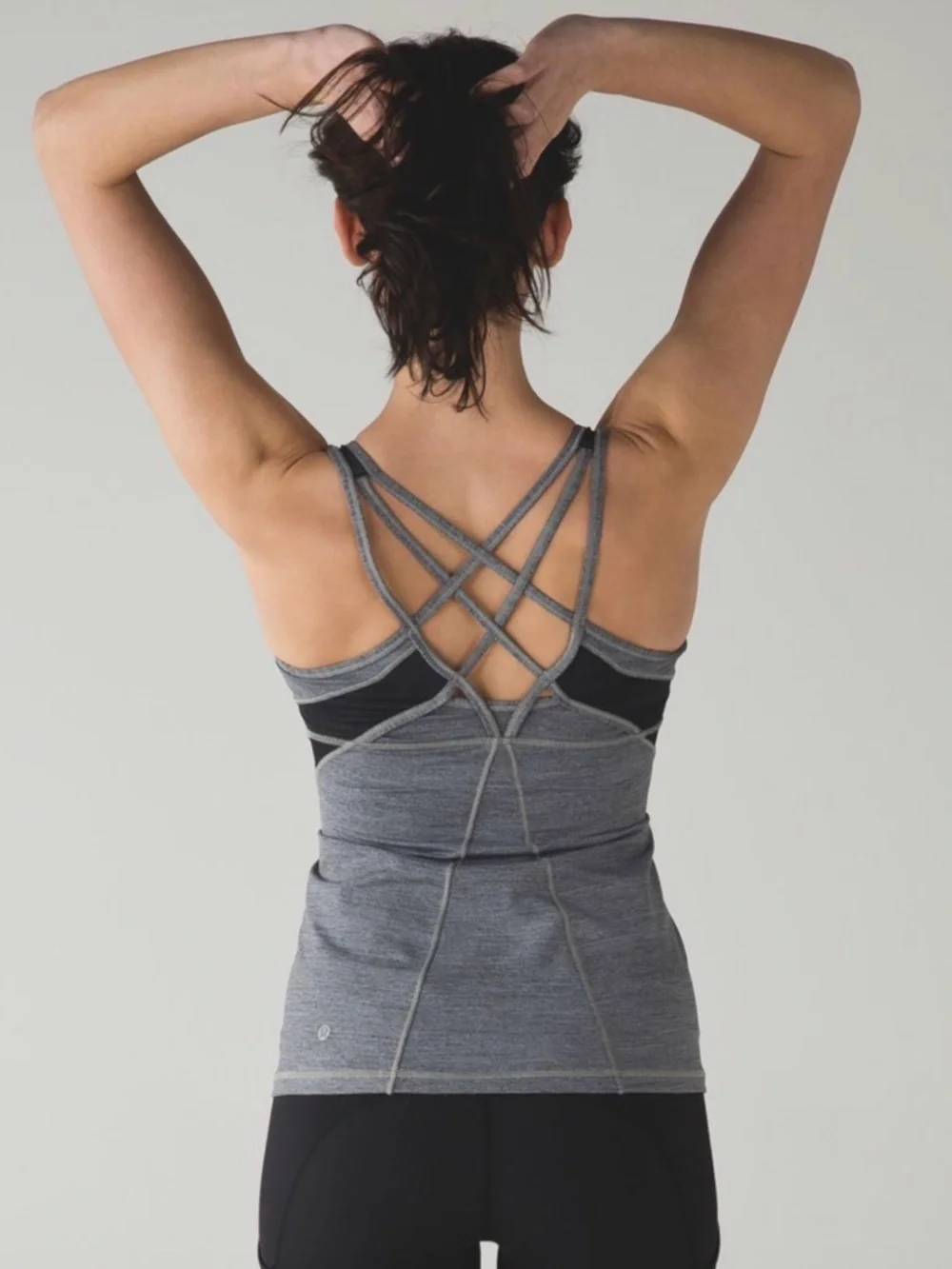 Lululemon Strap It Like It’s Hot Tank Gray Black Mesh Criss Cross Back Size 4